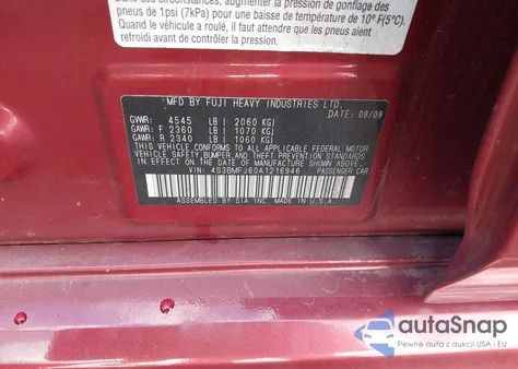 2010 Subaru Legacy 2.5Gt Limited из США, поврежденный, VIN 4S3BMFJ60A1216946